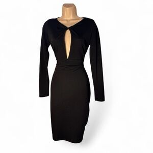 Forever 21 Black Long Sleeve Dress with Plunge Neckline medium brand new